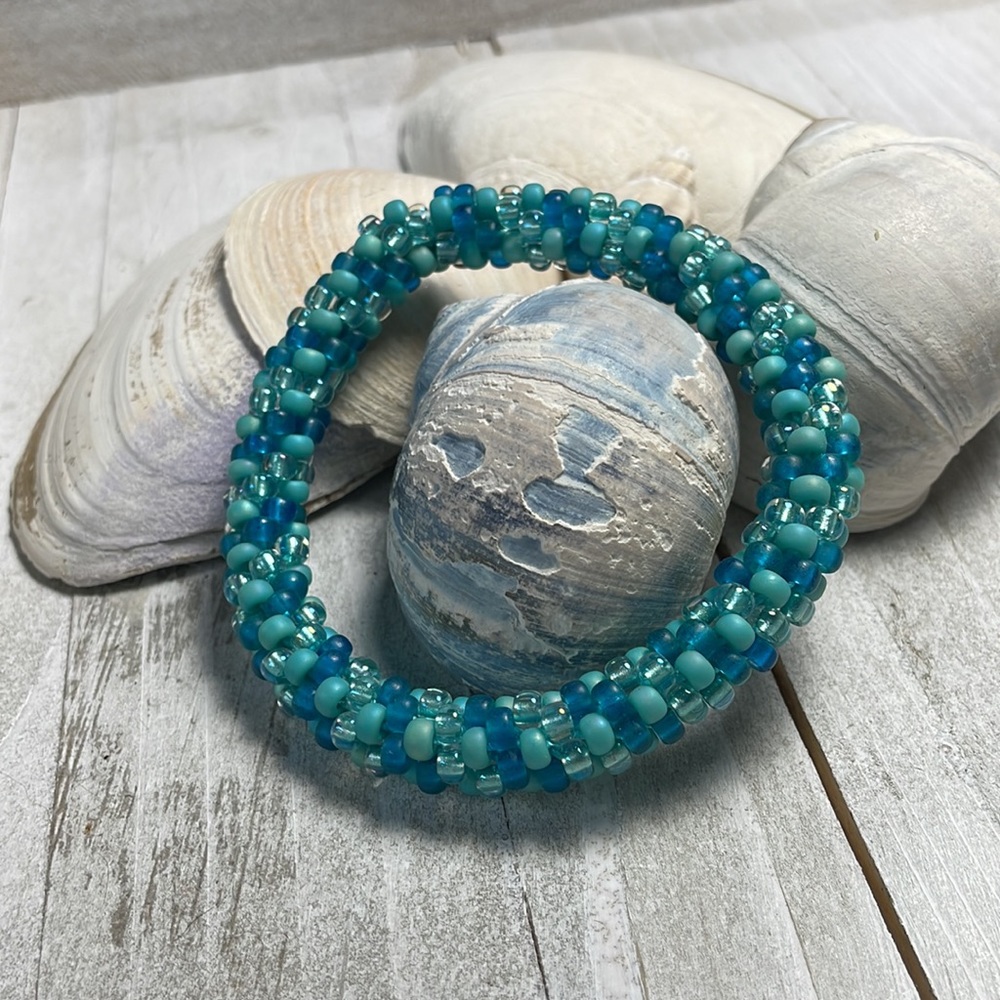 Teal aqua crocheted bracelet